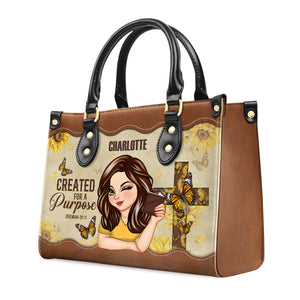 Created For A Purpose - Thoughtful Gift For Christians - Personalized Leather Handbag With Handle - AT4080733