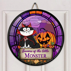 Beware Of The Little Monster - Halloween Gift For Cat Lover - Personalized Custom Wood Sign - CLP01 NH96