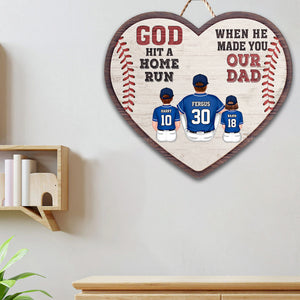 God Hit A Homerun When He Made You Our Dad - Gift For Dad, Baseball Fans - Personalized Custom Shaped Wood Sign - SPCL01 NA94