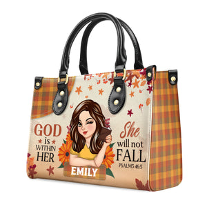 God Is Within Her She Will Not Fall - Thoughtful Gift For Christians - Personalized Leather Handbag With Handle - AT4080748