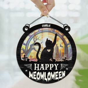 Meowloween Cat Happy Halloween - Gift For Cat Lovers - Personalized Window Hanging Suncatcher Ornament - CLP05 NA94