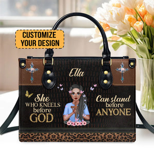 She Who Kneels Before God Can Stand Before Anyone - Personalized Leather Bag - CLGOD01 PT