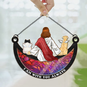 Dog Memorial With Jesus - Personalized Window Hanging Suncatcher Ornament - CLP06 PT