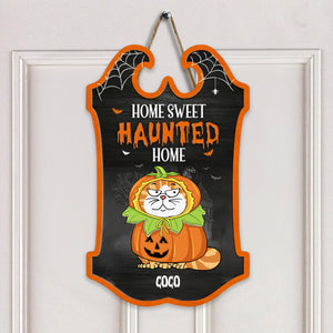 Home Sweet Haunted Home - Halloween Gift For Cat Lover - Personalized Custom Shaped Wood Sign - CLP01 NH96