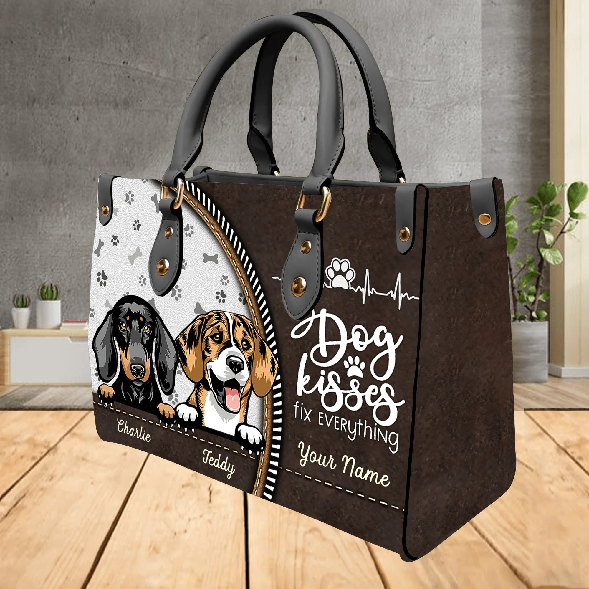 Dog Kisses Fix Everything - Personalized Leather Handbag - Gift for Dog Lovers, Dog Dad, Dog Mom | CLP13 NH96