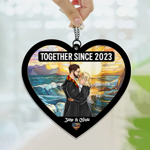 Wizard Couple Heart Together Since - Personalized Window Hanging Suncatcher Ornament - CL20 PT