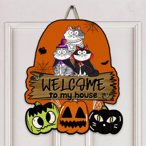 Welcome To Our House - Gift For Cat Lover - Personalized Custom Shaped Wood Sign - CLP01 NH96