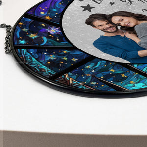 Love You To The Moon And Back - Gift For Couple - Personalized Stained Glass Window Hanging Suncatcher NA94