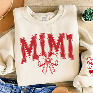 Retro Mimi Red Bow - Personalized Sweatshirt With Design On Sleeve -  Meaningful Gifts For Grandma, Mom, Wife | Custom Sleeve NH96