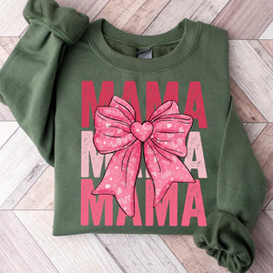 Bundle Valentine Mama Coquette Bow - Personalized Sweatshirt With Design On Sleeve - Gift For Grandma, Mom, Wife | Custom Sleeve NH96