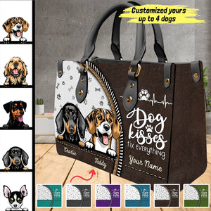 Dog Kisses Fix Everything - Personalized Leather Handbag - Gift for Dog Lovers, Dog Dad, Dog Mom | CLP13 NH96