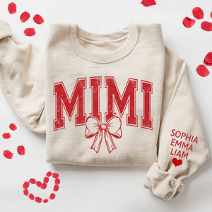 Retro Mimi Red Bow - Personalized Sweatshirt With Design On Sleeve -  Meaningful Gifts For Grandma, Mom, Wife | Custom Sleeve NH96