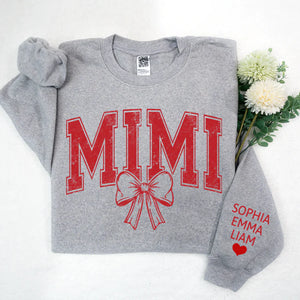 Retro Mimi Red Bow - Personalized Sweatshirt With Design On Sleeve -  Meaningful Gifts For Grandma, Mom, Wife | Custom Sleeve NH96