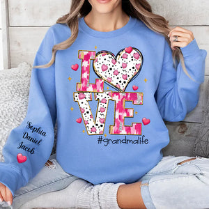 Love Grandma Life Sweet Heart - Personalized Sweatshirt With Design On Sleeve - Gift For Grandma, Mom, Wife | Custom Sleeve NH96