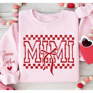 Mimi Red Bow And Kids - Personalized Sweatshirt With Design On Sleeve -  Meaningful Gifts For Grandma, Mom, Wife | Custom Sleeve NH96