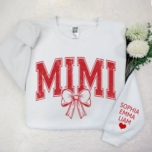 Retro Mimi Red Bow - Personalized Sweatshirt With Design On Sleeve -  Meaningful Gifts For Grandma, Mom, Wife | Custom Sleeve NH96