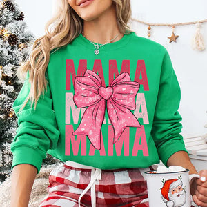 Bundle Valentine Mama Coquette Bow - Personalized Sweatshirt With Design On Sleeve - Gift For Grandma, Mom, Wife | Custom Sleeve NH96