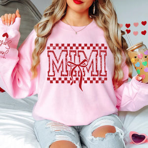 Mimi Red Bow And Kids - Personalized Sweatshirt With Design On Sleeve -  Meaningful Gifts For Grandma, Mom, Wife | Custom Sleeve NH96