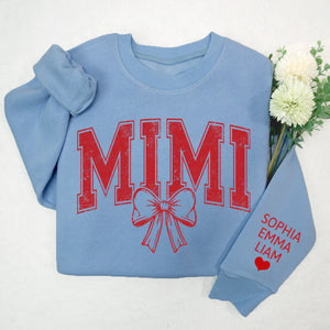 Retro Mimi Red Bow - Personalized Sweatshirt With Design On Sleeve -  Meaningful Gifts For Grandma, Mom, Wife | Custom Sleeve NH96