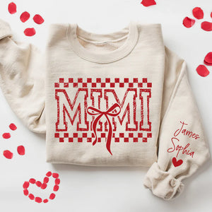 Mimi Red Bow And Kids - Personalized Sweatshirt With Design On Sleeve -  Meaningful Gifts For Grandma, Mom, Wife | Custom Sleeve NH96