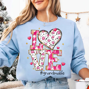 Love Grandma Life Sweet Heart - Personalized Sweatshirt With Design On Sleeve - Gift For Grandma, Mom, Wife | Custom Sleeve NH96