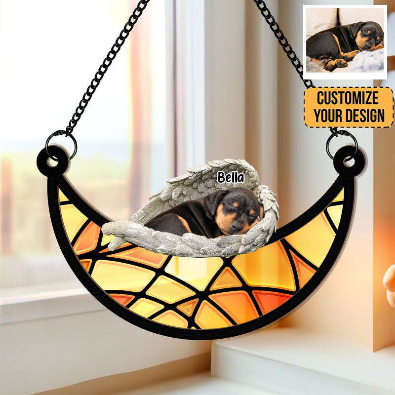 Sleeping Pet With Angel Wings - Personalized Window Hanging Suncatcher Ornament - PT