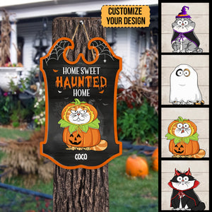 Home Sweet Haunted Home - Halloween Gift For Cat Lover - Personalized Custom Shaped Wood Sign - CLP01 NH96