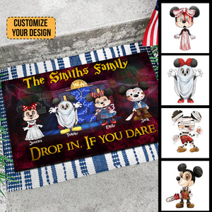 Drop In If You Dare Happy Halloween - Personalized Shaped Door Mat - CL15 NA94