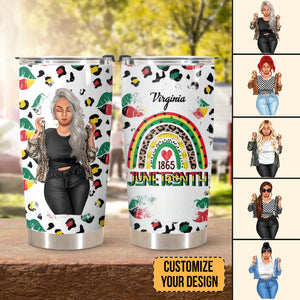 Juneteenth1865 Rainbow Leopard Print  - Personalized Tumbler - Gift for Juneteenth Black Women, African Americans | GR3