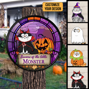 Beware Of The Little Monster - Halloween Gift For Cat Lover - Personalized Custom Wood Sign - CLP01 NH96