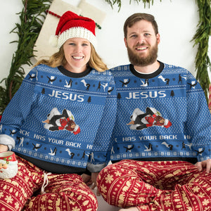 Jesus Has Your Back Jiu Jitsu Ugly Christmas Sweater For Men & Women