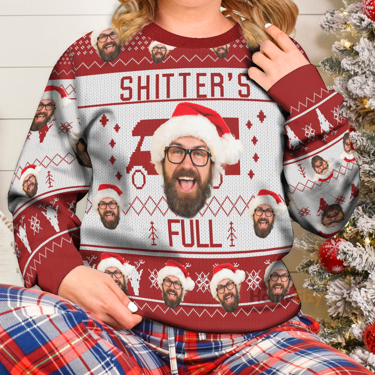 Merry Christmas Sh!*ter's Full - Personalized Photo Ugly Christmas Sweater - Custom Face PT