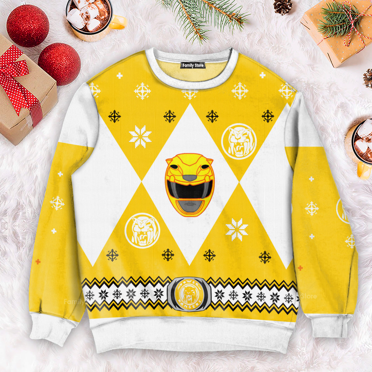 Mighty Morphin Power Rangers Yellow - Costume Cosplay Ugly Christmas Sweater