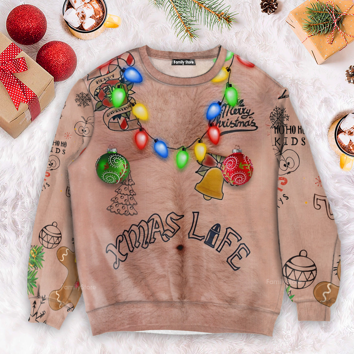 Topless Xmas Life Santa Ugly Christmas Sweater - Funny Gift For Friend, Family Member