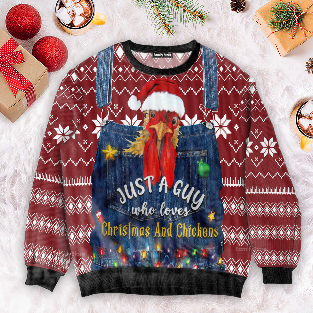 Just A Guy Who Loves Christmas And Chickens Ugly Sweatshirt