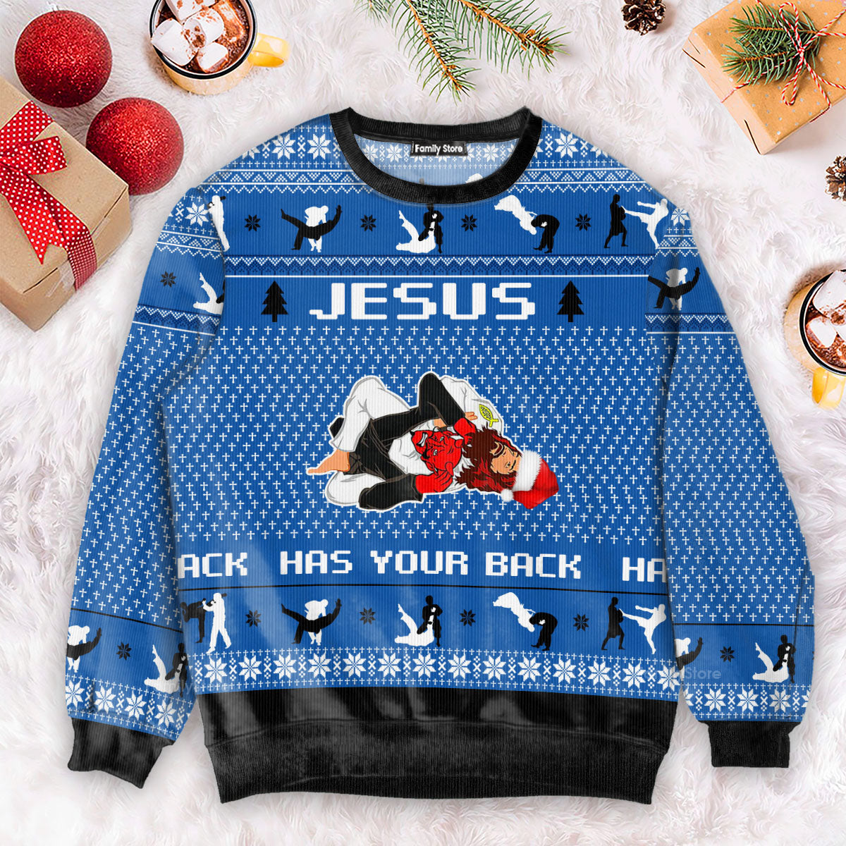 Jesus Has Your Back Jiu Jitsu Ugly Christmas Sweater For Men & Women