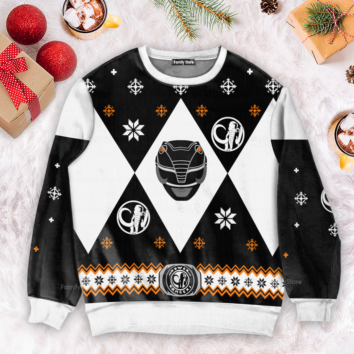 Mighty Morphin Power Rangers Black - Costume Cosplay Ugly Christmas Sweater