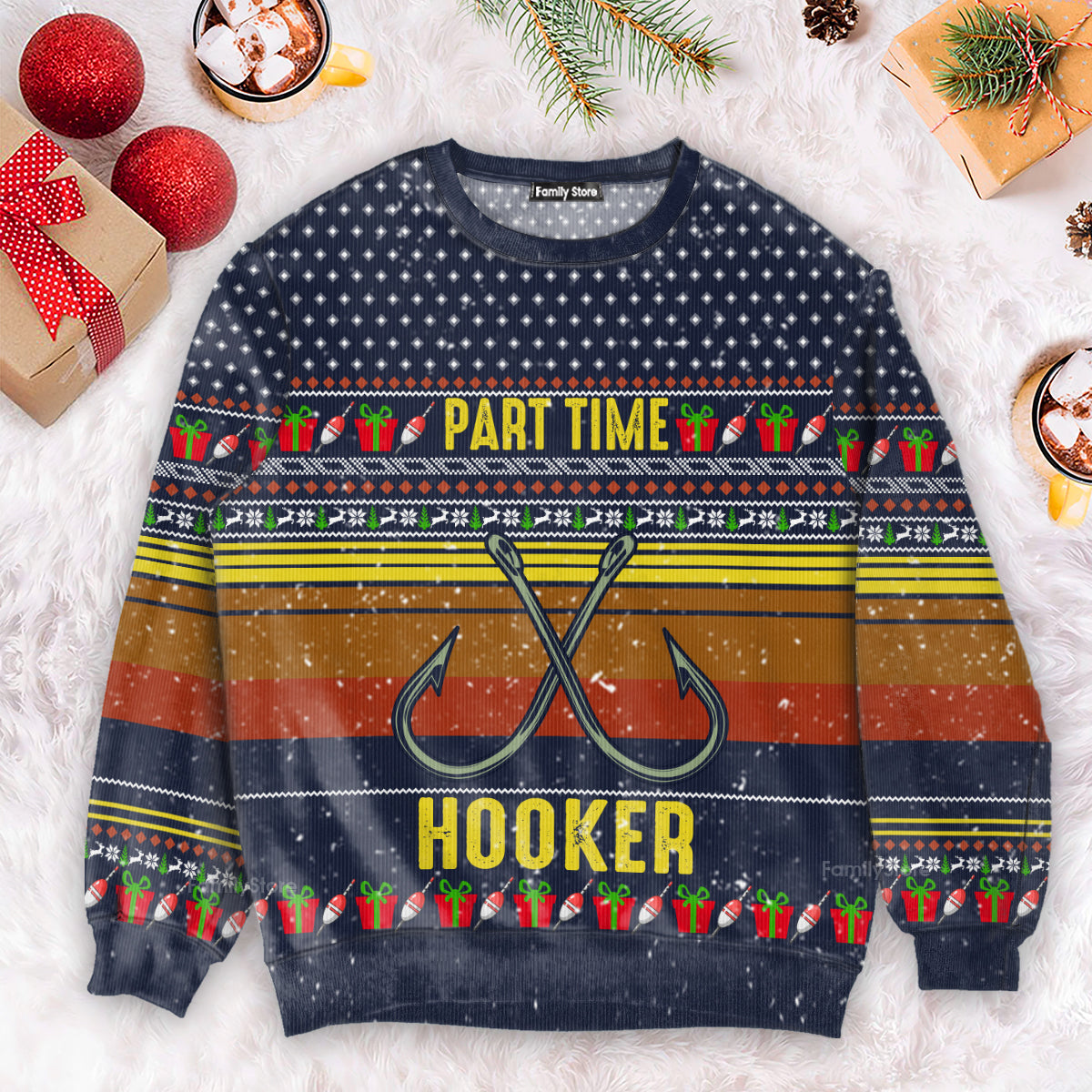 Fishing Part Time Ugly Christmas Sweater - Gift for Dad, Grandpa, Husband