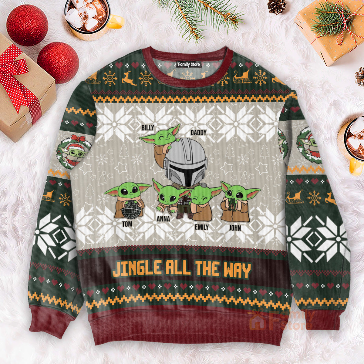 Jingle Bell Jingle All The Way Baby Yoda - Personalized Ugly Sweatshirt - Gift for Dad, Grandpa, Husband NA94