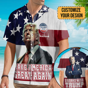 Custom Donald Trump Photo Make America Great Again Hawaii Shirt