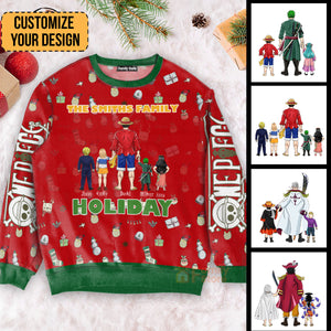 One Piece Family Happy Holidays - Personalized Ugly Sweatshirt - Gift for Dad, Grandpa, Husband, CL11 NH96