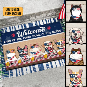 Land Off The Furry Home Of The Brave 4th July - Gift For Pet Lovers - Personalized Door Mat