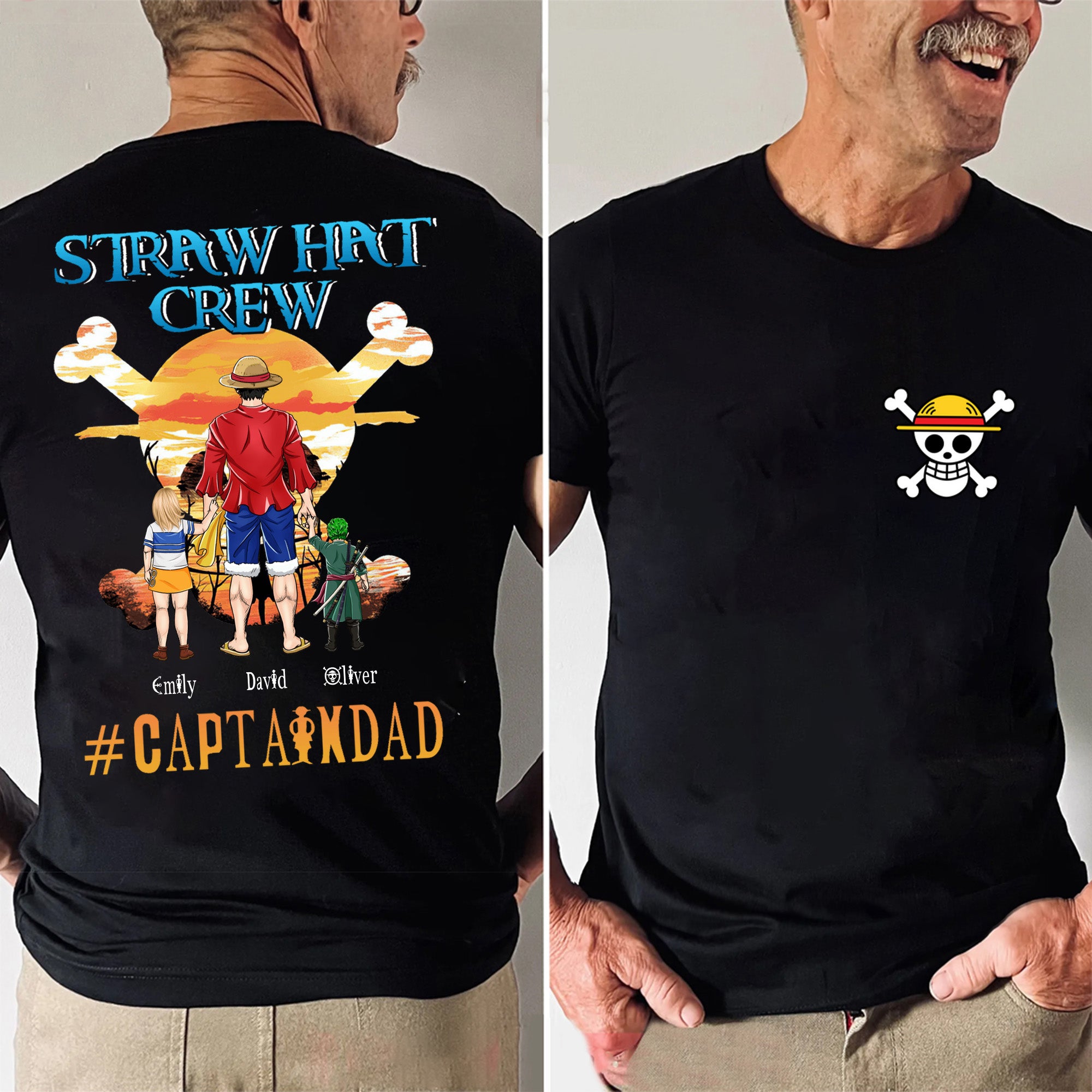 One Piece Straw Hat Crew Captain Dad - Gift For Father's Day - Personalized Shirt 2 Side