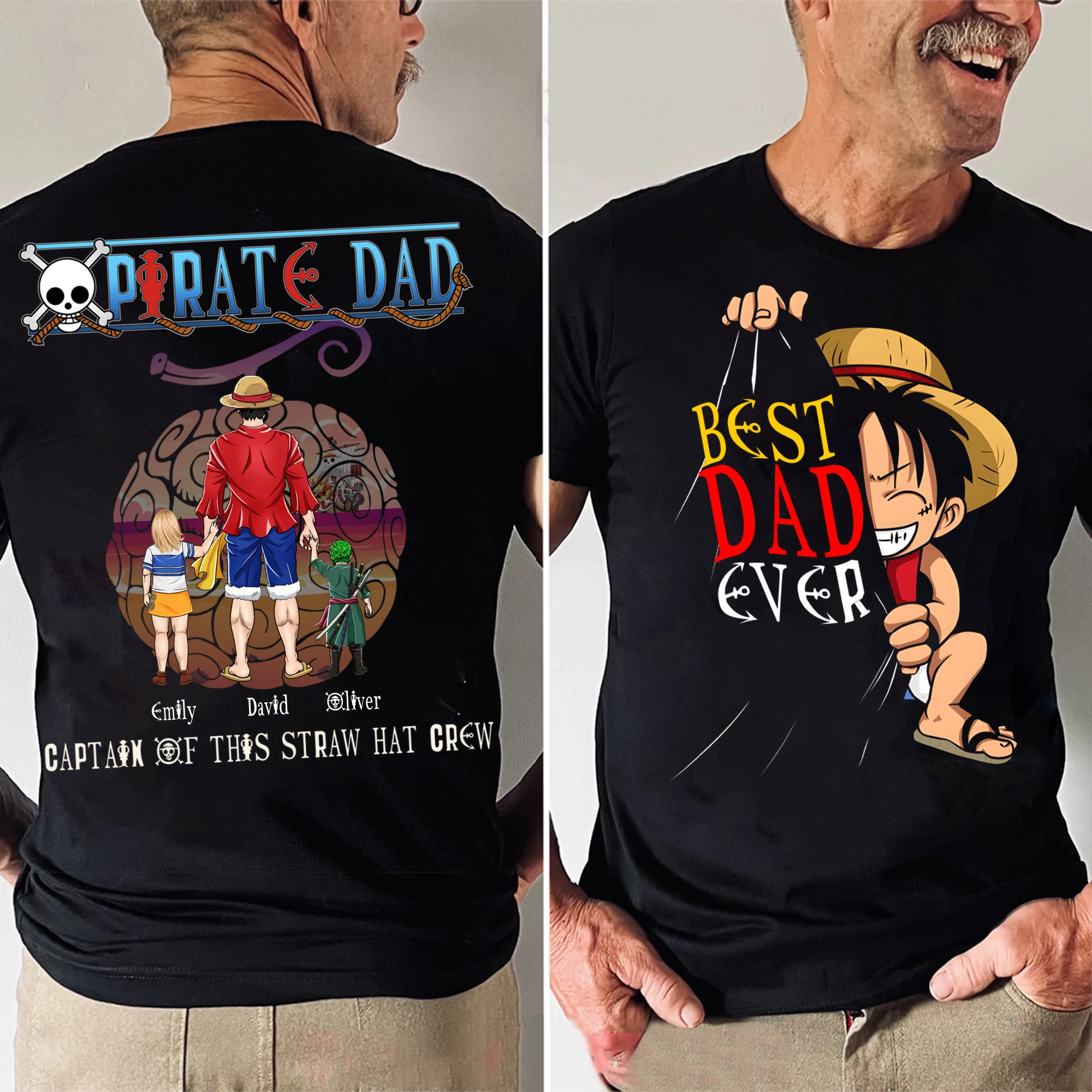 One Piece Best Dad Ever Captain For This Straw Crew - Gift For Father's Day - Personalized Shirt 2 Side