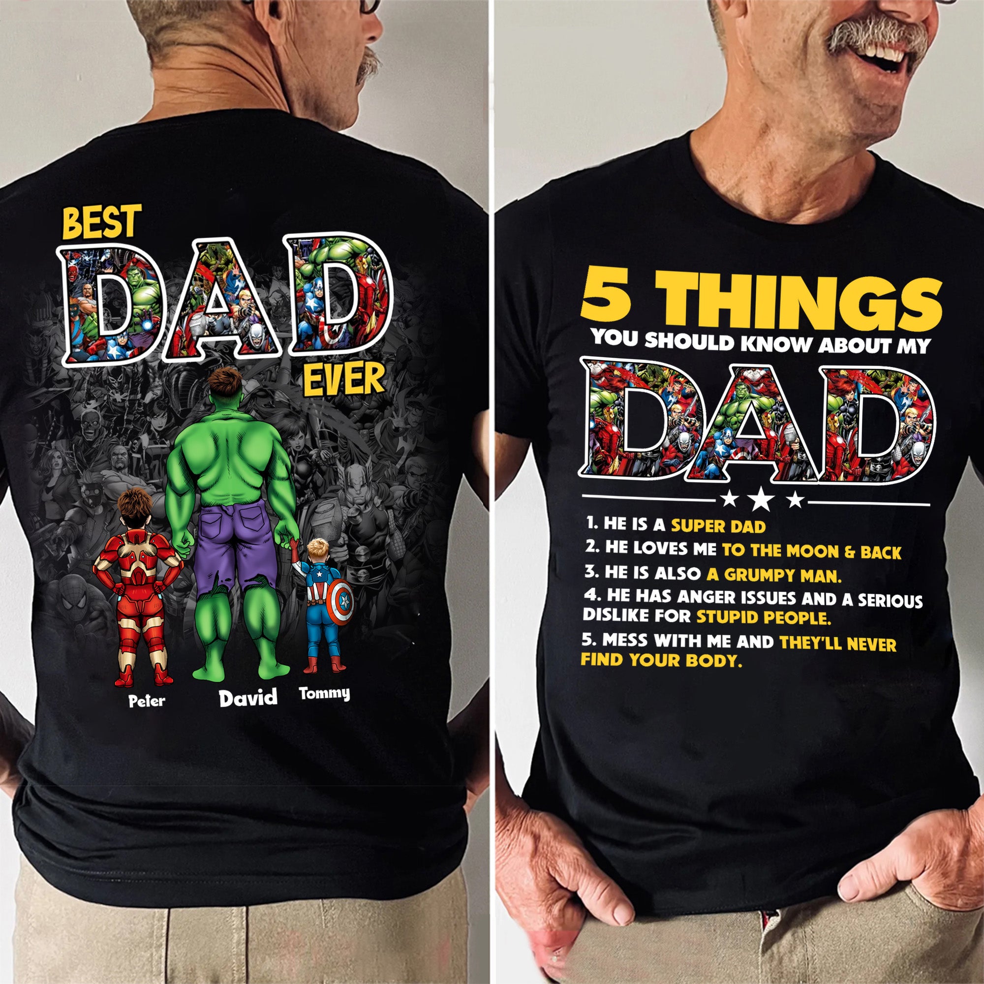 Super Hero Papa I Love You For Ever - Gift For Dad, Husband, Father's Day - Personalized Shirt 2 Side