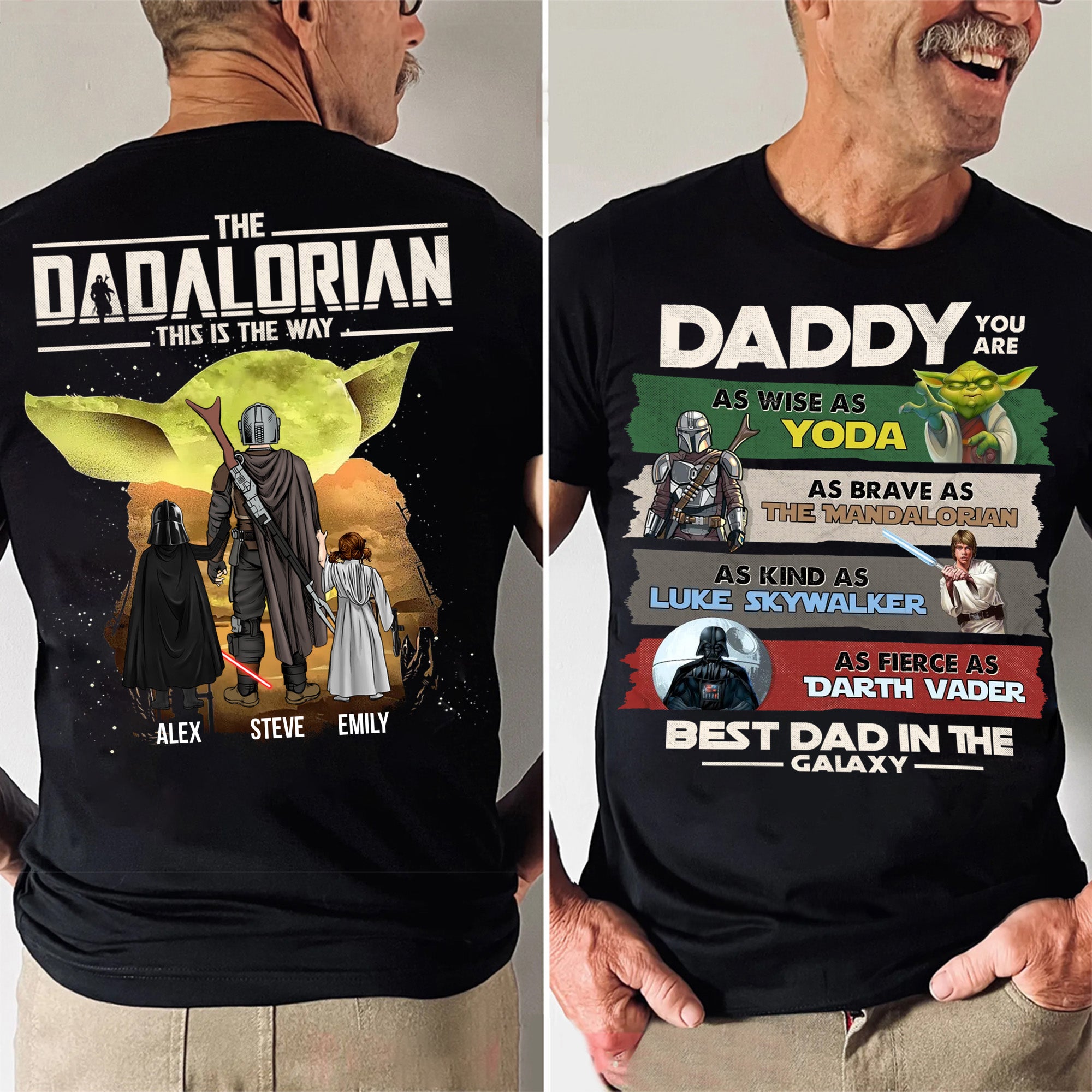 Daddy You Are As Wise As Yoda As Brave As Mandalorian - Gift For Father's Day - Personalized Shirt 2 Side