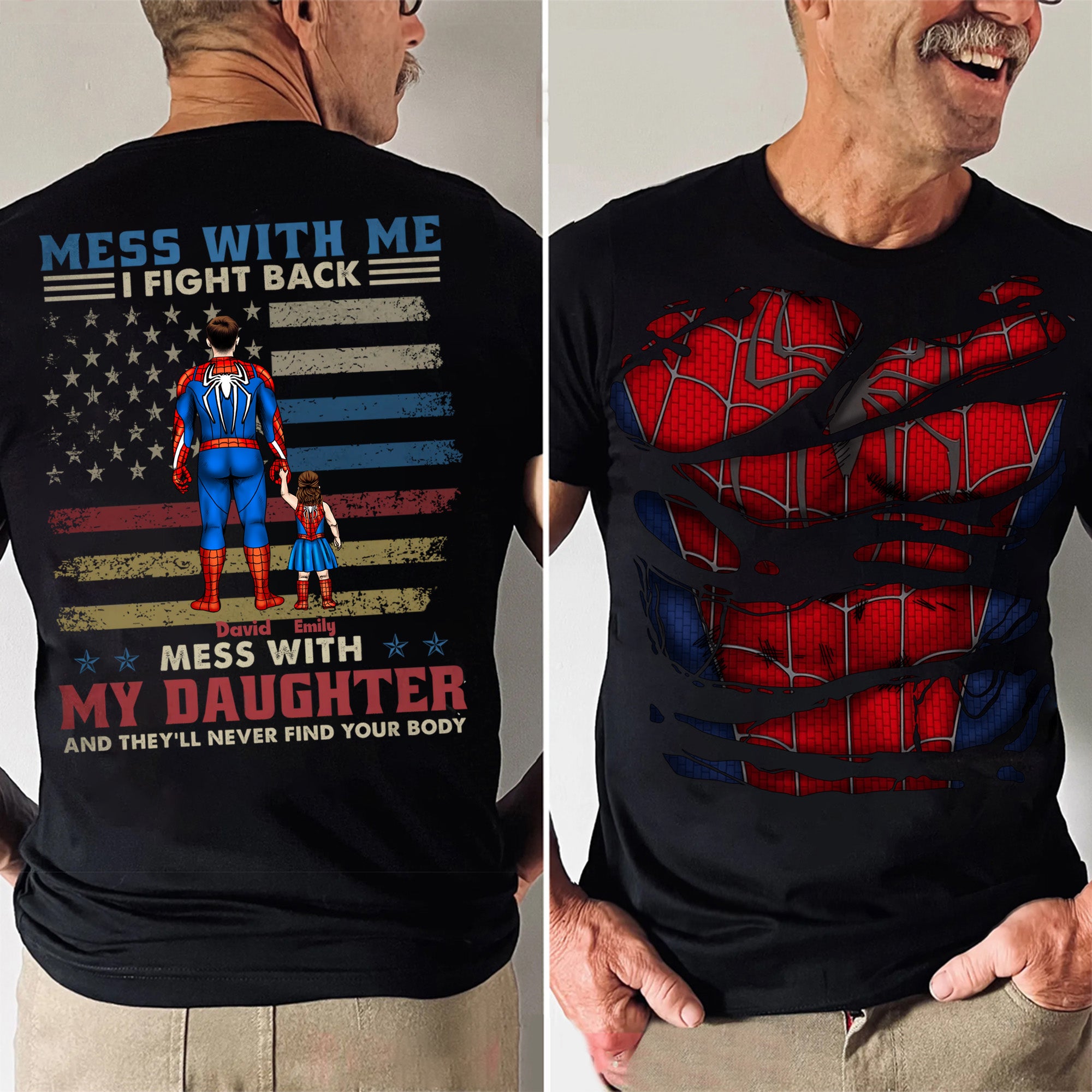 Super Hero Dad You Can Mess With Me But Don't Mess With My Son - Gift For Father's Day - Personalized Shirt 2 Side