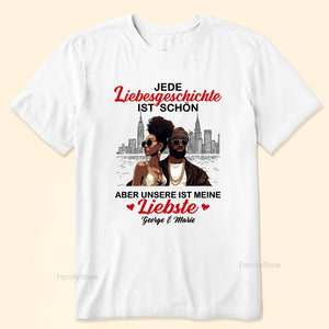 Liebesgeschichte Ist Schön Love Story Is Beautiful Black African - Personalized Shirt - Gift For Couple, Husband Wife, Anniversary, Engagement, Wedding, Marriage Gift - GR5 NH96