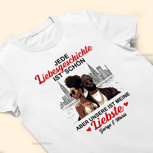 Liebesgeschichte Ist Schön Love Story Is Beautiful Black African - Personalized Shirt - Gift For Couple, Husband Wife, Anniversary, Engagement, Wedding, Marriage Gift - GR5 NH96