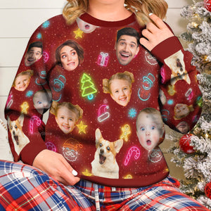 Custom Photo Funny Faces Light Up Christmas - Gift For Family, Friends - Personalized Ugly Sweater - NA94